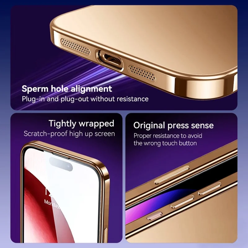 SULADA Para iPhone 16 Pro Max Case Electroplated AG Matte Anti-Impressões Digitais TPU Phone Cover - Dourado