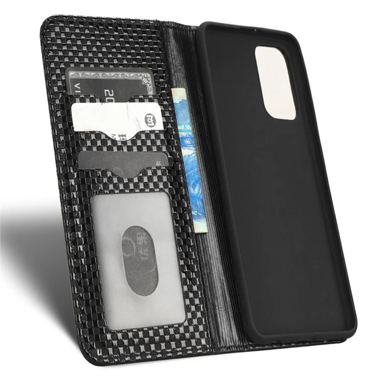 Per Samsung Galaxy A32 4G (versione Ue) Griglia Copertura Completa Copertina in Pelle PU Case Magnetico Auto-abborsorbed Phone Wallet Cover - Nero