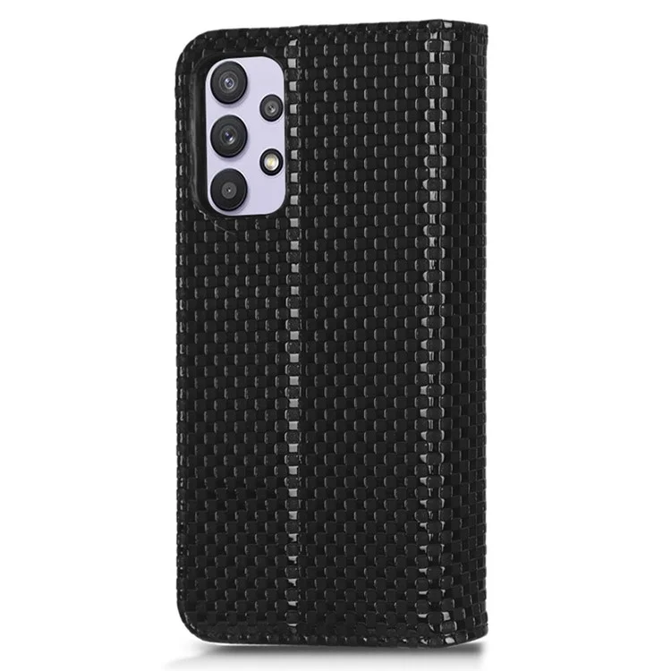 Per Samsung Galaxy A32 4G (versione Ue) Griglia Copertura Completa Copertina in Pelle PU Case Magnetico Auto-abborsorbed Phone Wallet Cover - Nero