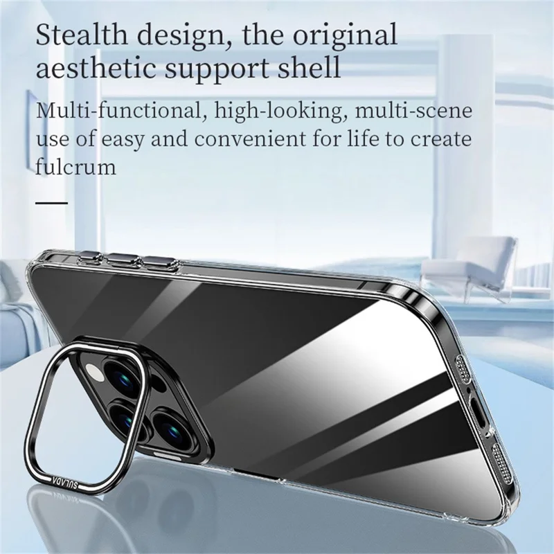 SULADA For iPhone 16 Pro Max Case Folding Camera Kickstand TPU+PC Clear Phone Cover - Black