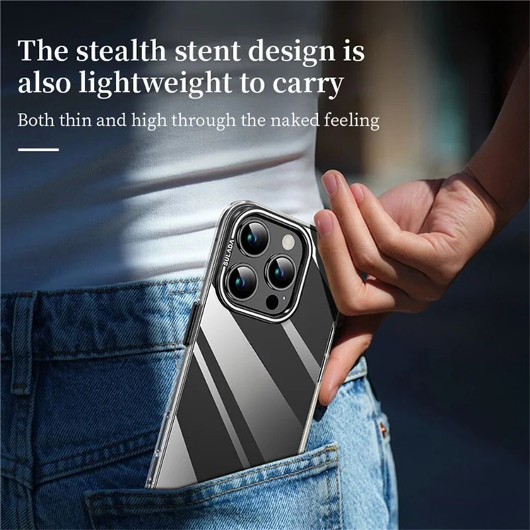 SULADA For iPhone 16 Pro Max Case Folding Camera Kickstand TPU+PC Clear Phone Cover - Black