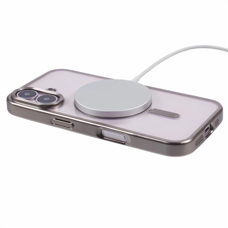 For iPhone 16 Case Matte Electroplating Phone Cover Compatible with MagSafe - Titanium Grey