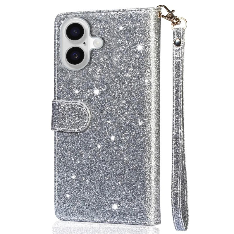 غطاء واقٍ لهاتف iPhone 16 بتصميم مزين باللؤلؤ وفتحة بسحاب - فضي