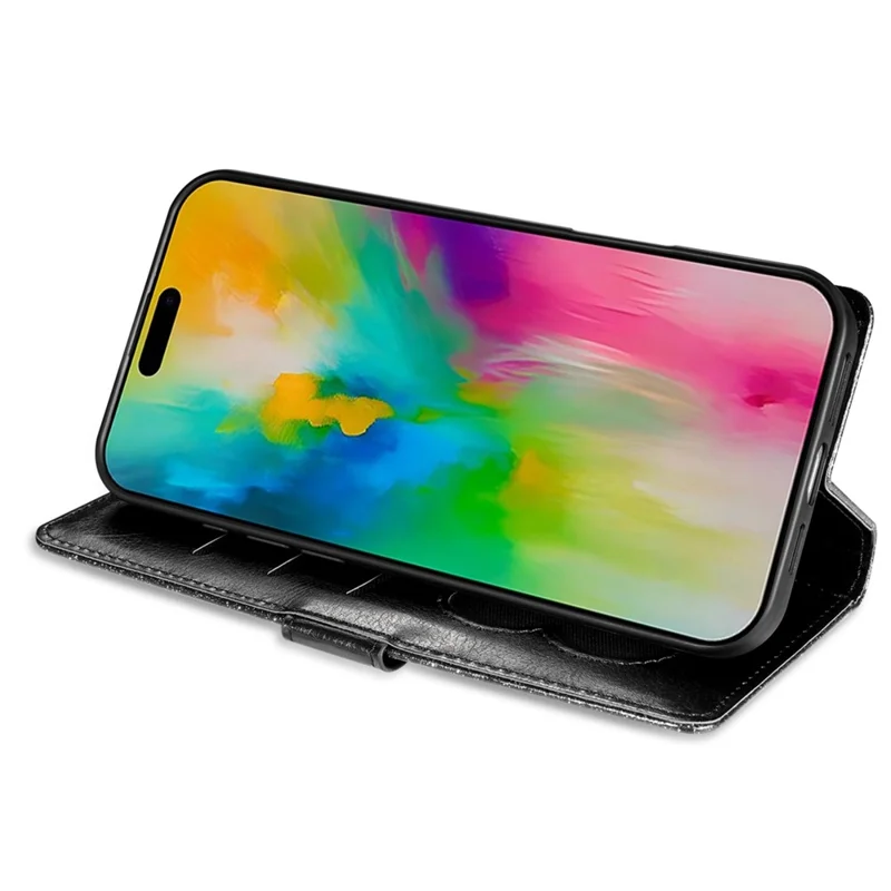Pour Iphone 16 Plus Casse de Support Paillette de Téléphone à Couverture en Cuir à Glissière - Noir