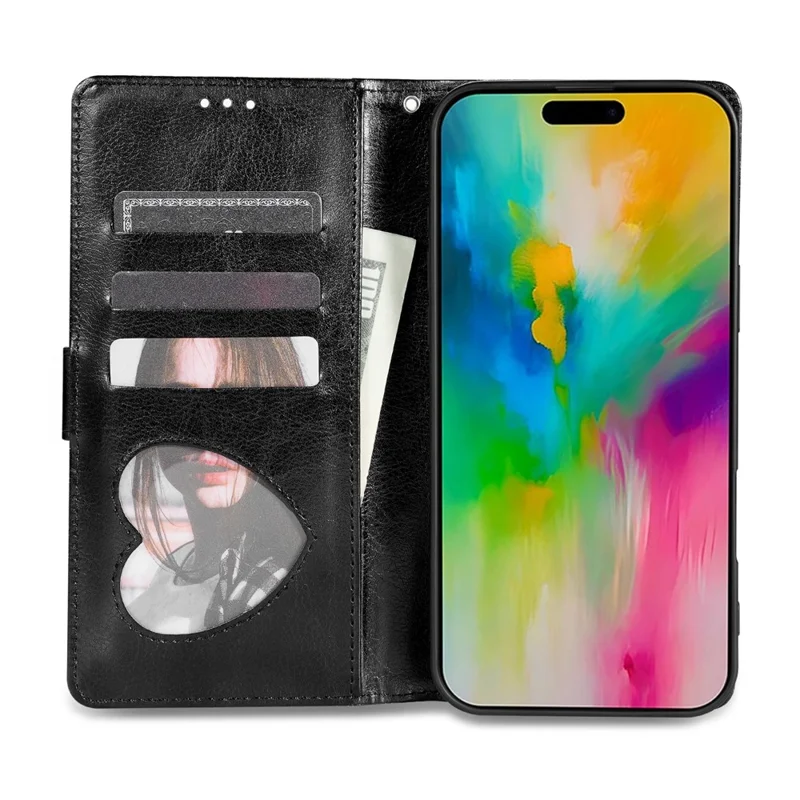 Pour Iphone 16 Plus Casse de Support Paillette de Téléphone à Couverture en Cuir à Glissière - Noir