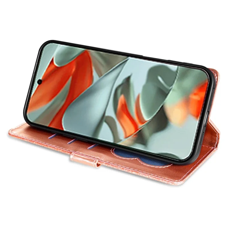 Für Google Pixel 9 Pro / Pixel 9 Stand Hülle Glitter Telefon Leder Cover Reißverschluss Tasche - Roségold