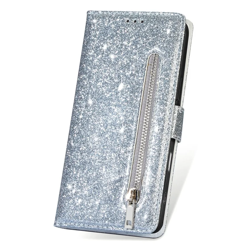 For Google Pixel 9 Pro  /  Pixel 9 Stand Case Glitter Phone Leather Cover Zipper Pocket - Grey