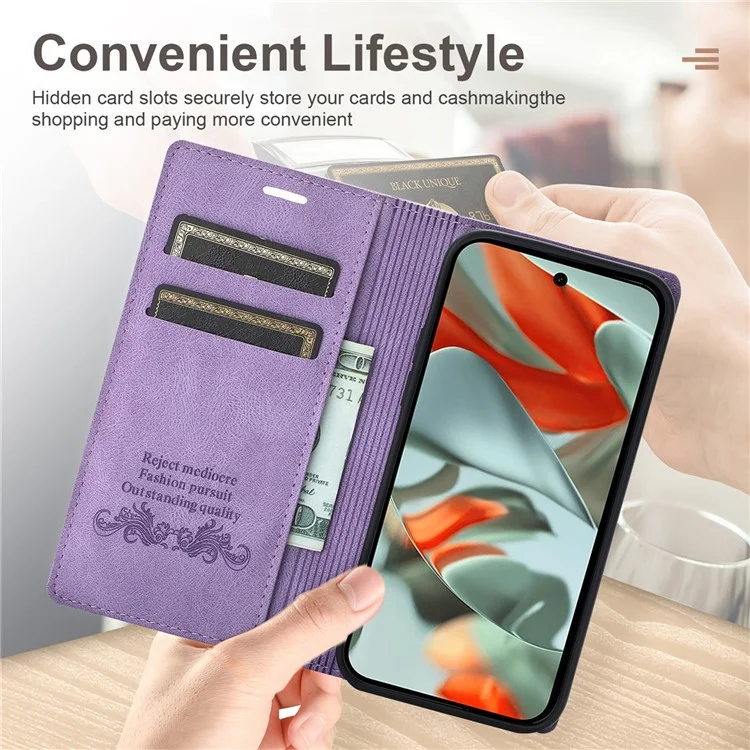 Für Google Pixel 9 Pro / Pixel 9 Wallet Case Magnetic Schließende Leder Telefonabdeckung - Lila