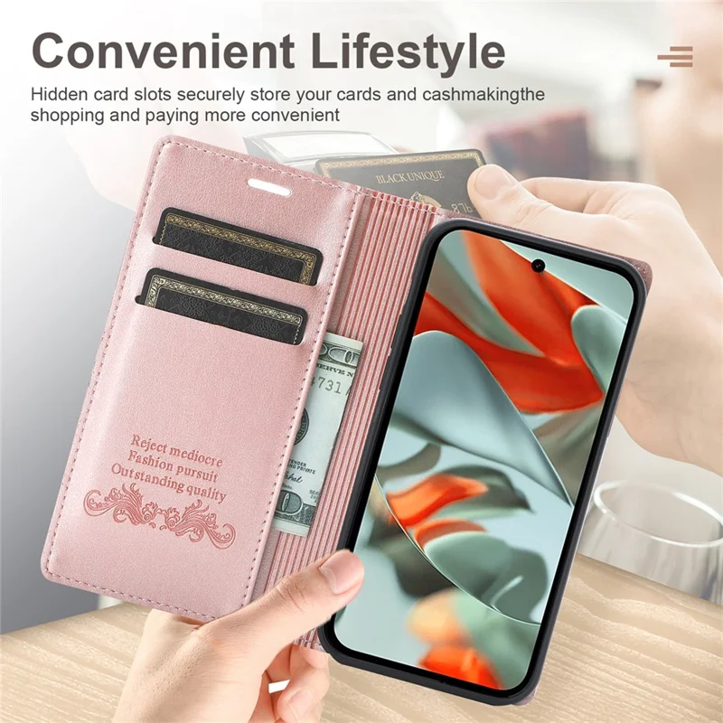For Google Pixel 9 Pro XL Wallet Case Magnetic Closing Leather Phone Cover - Rose Gold