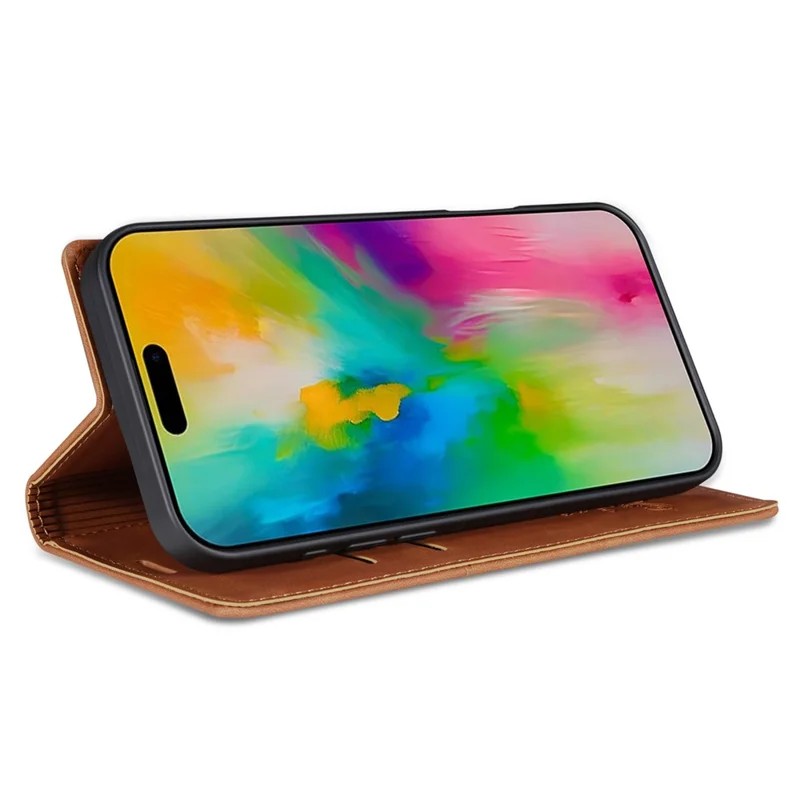For iPhone 16 Wallet Case Magnetic Closing Leather Phone Cover - Brown