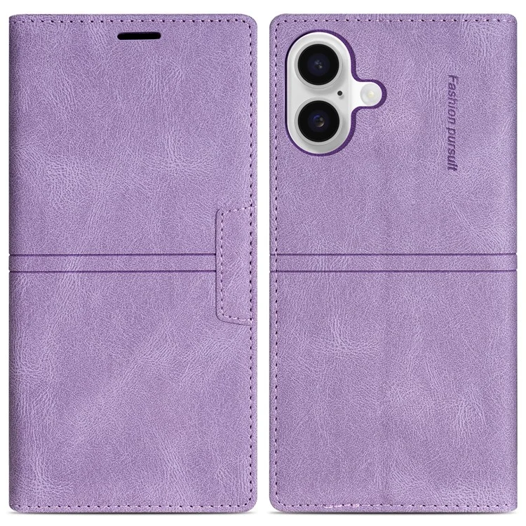 For iPhone 16 Plus Wallet Case Magnetic Closing Leather Phone Cover - Purple