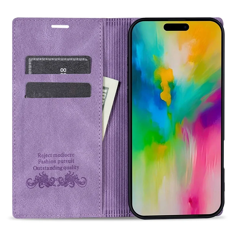 For iPhone 16 Plus Wallet Case Magnetic Closing Leather Phone Cover - Purple