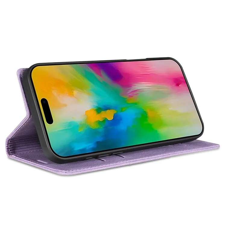 For iPhone 16 Plus Wallet Case Magnetic Closing Leather Phone Cover - Purple