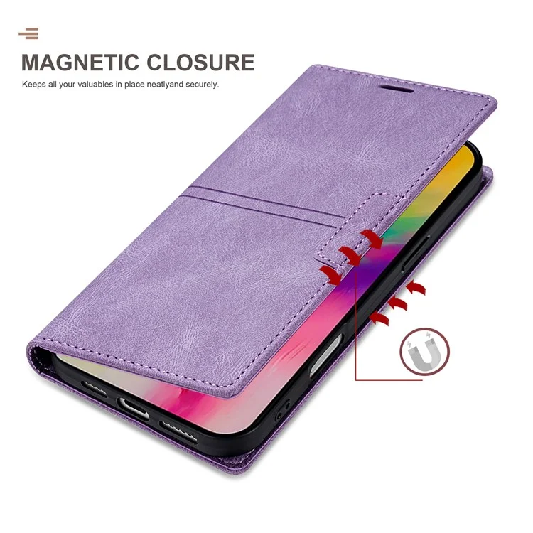 For iPhone 16 Plus Wallet Case Magnetic Closing Leather Phone Cover - Purple