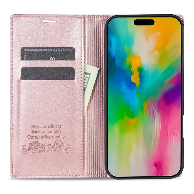 For iPhone 16 Plus Wallet Case Magnetic Closing Leather Phone Cover - Rose Gold