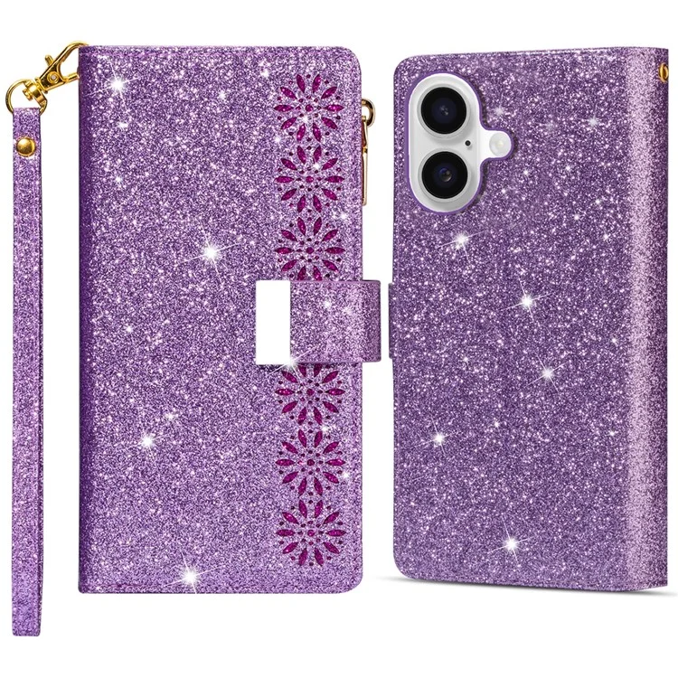 Per Iphone 16 Case Starry Sky Intaglio Del Portafoglio in Pelle Per il Telefono - Viola