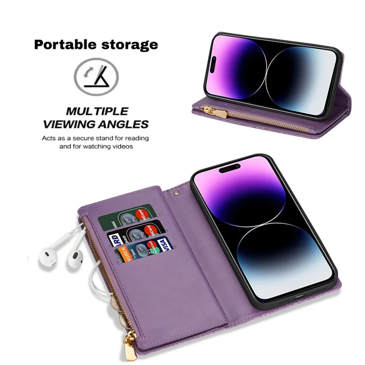 Per Iphone 16 Case Starry Sky Intaglio Del Portafoglio in Pelle Per il Telefono - Viola