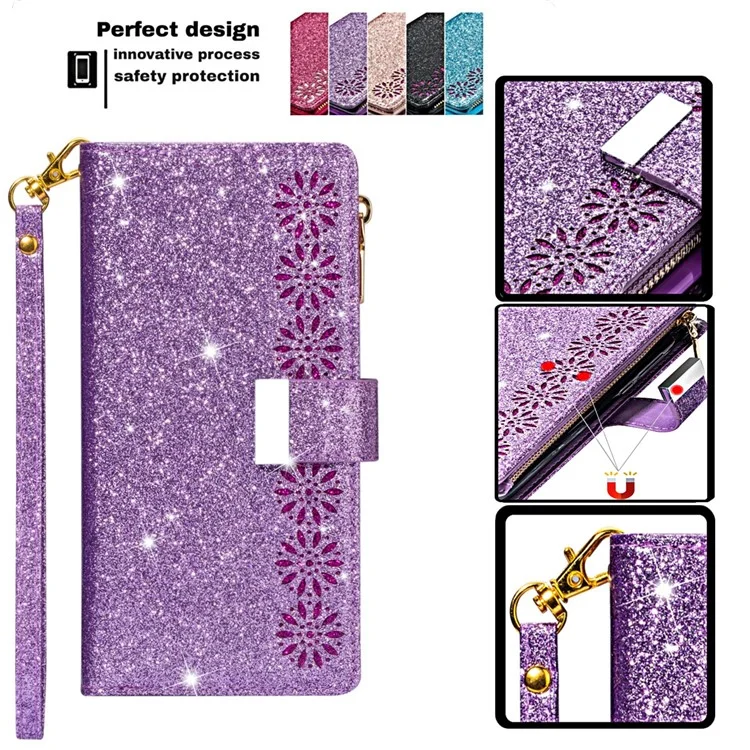 Per Iphone 16 Case Starry Sky Intaglio Del Portafoglio in Pelle Per il Telefono - Viola