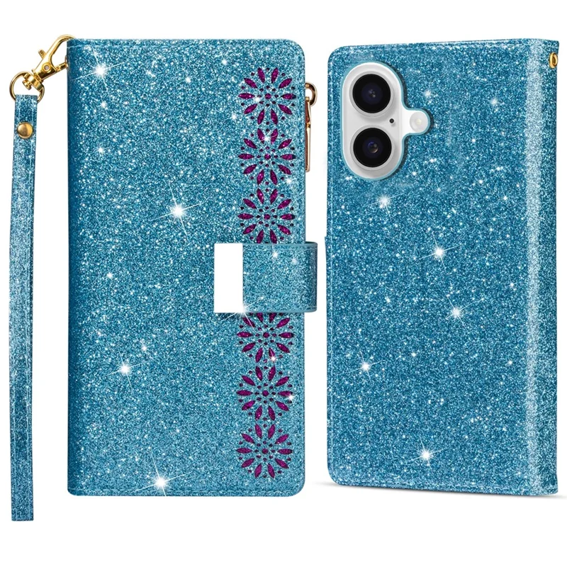 Для Iphone 16 Plus Case Starry Sky Carging Leather Wallet Cover Phone - Синий