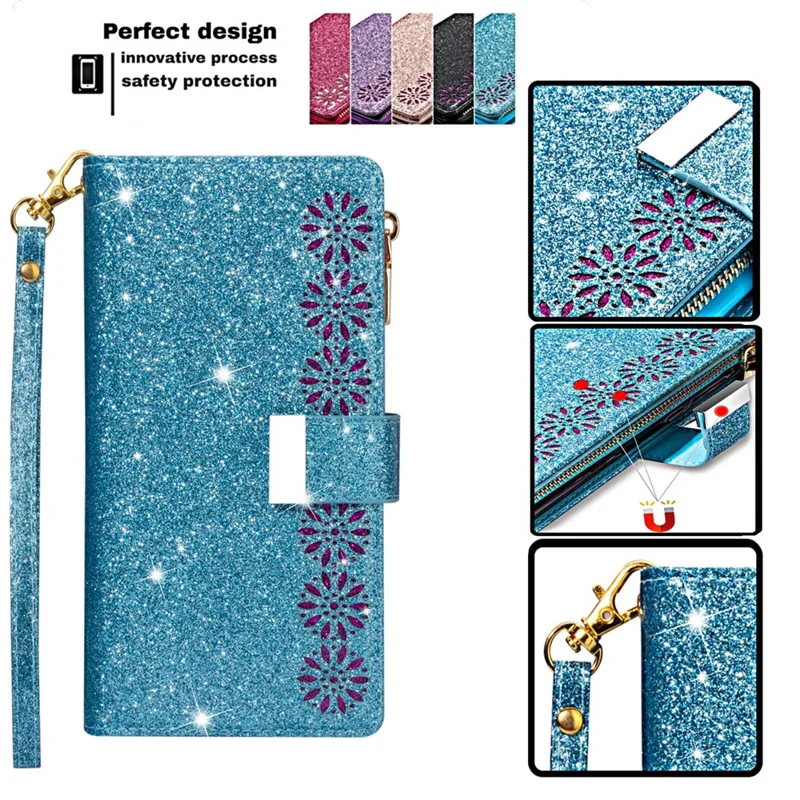 Для Iphone 16 Plus Case Starry Sky Carging Leather Wallet Cover Phone - Синий
