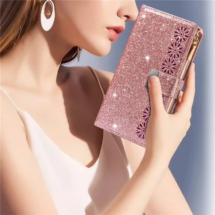 Para Google Pixel 9 Pro / Píxel 9 Case Starry Sky Talling Leather Tallet Telep Cover - Oro Rosa