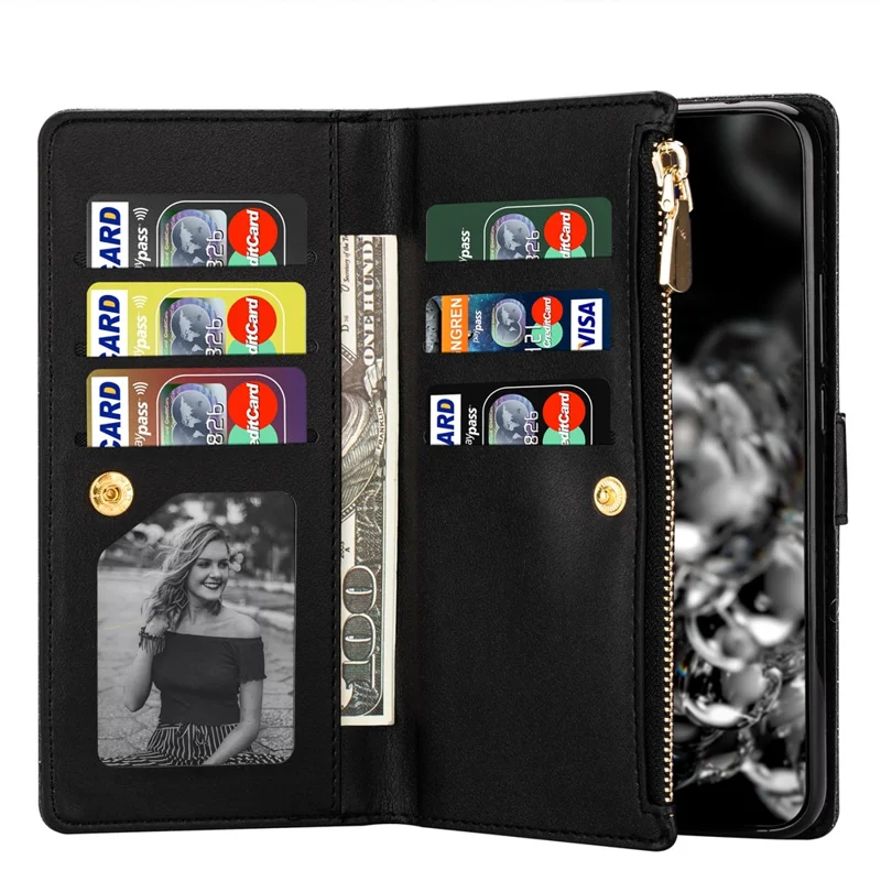 Para Google Pixel 9 Pro XL Case Starry Sky Talling Leather Willet Telep Cubierta - Negro