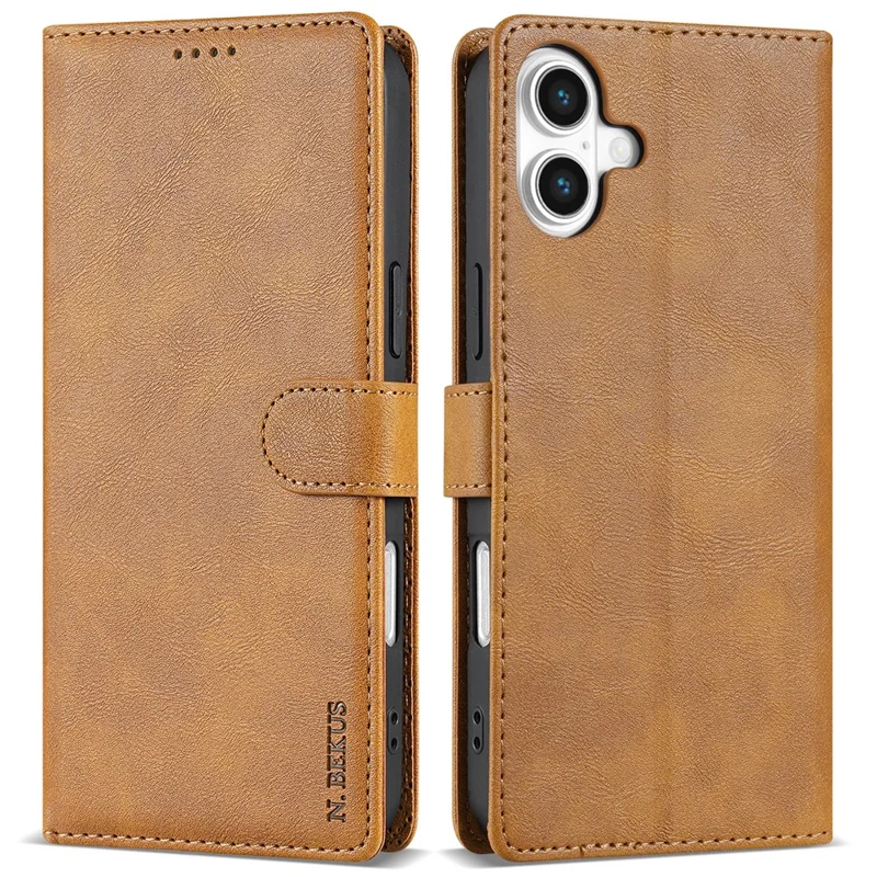 N.BEKUS CSJ-001 per iPhone 16 Stand Case Custodia in pelle PU - Marrone