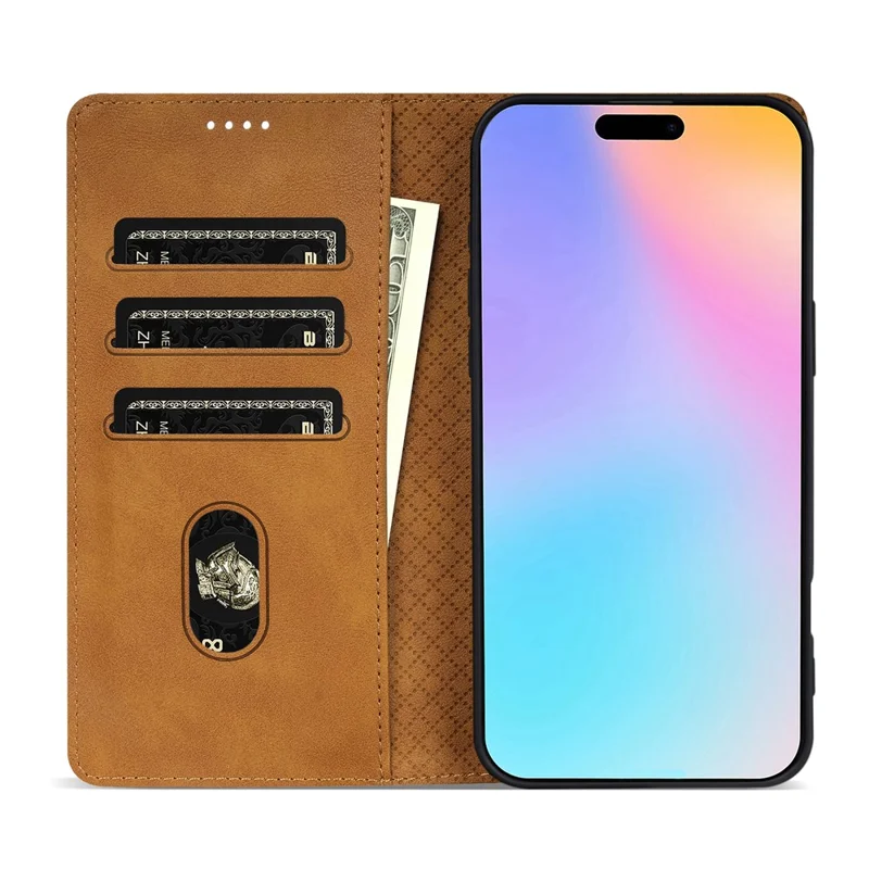 N.BEKUS CSJ-001 per iPhone 16 Stand Case Custodia in pelle PU - Marrone