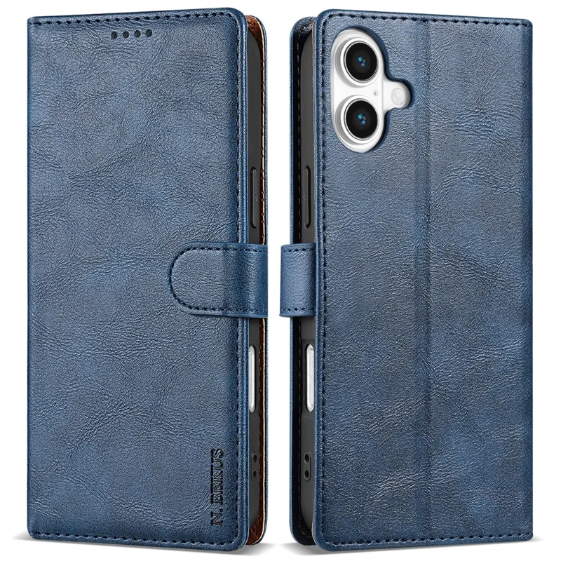 n. Bekus CSJ-001 Para Iphone 16 Plus Stand Case PU Cuero de Cuero Cover de la Billetera - Azul