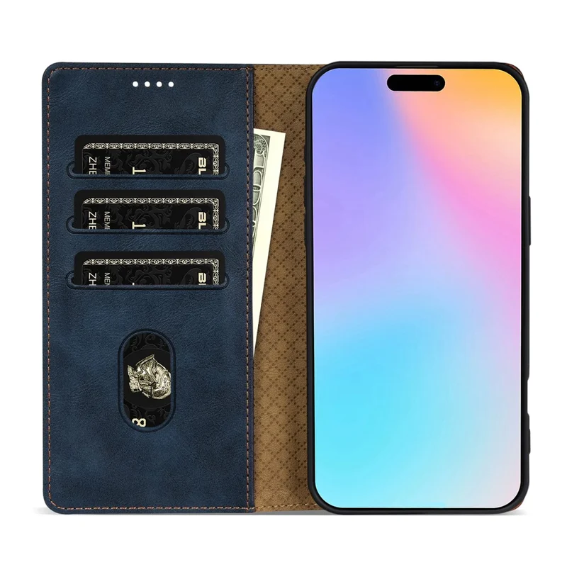 n. Bekus CSJ-001 Para Iphone 16 Plus Stand Case PU Cuero de Cuero Cover de la Billetera - Azul