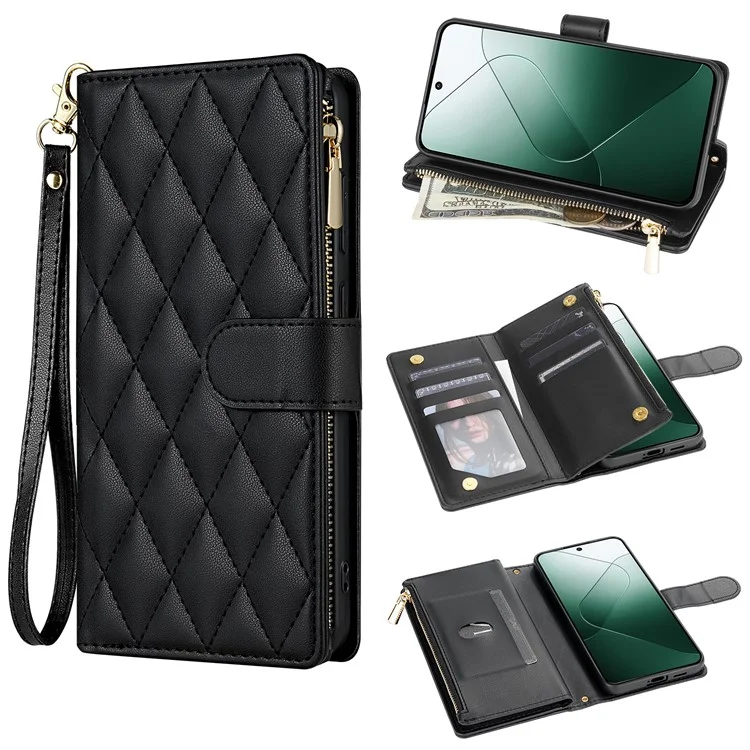 Pour Google Pixel 9 Pro / Pixel 9 Boîtier Rhombus Couture de Portefeuille de Portefeuille en Cuir Avec Long / Bracelet - Noir