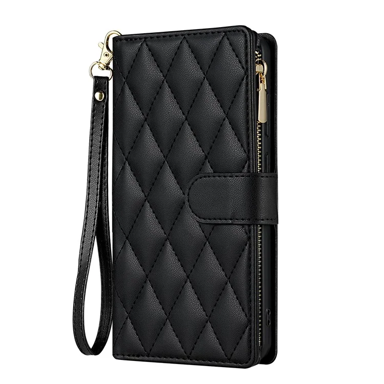 Pour Google Pixel 9 Pro / Pixel 9 Boîtier Rhombus Couture de Portefeuille de Portefeuille en Cuir Avec Long / Bracelet - Noir