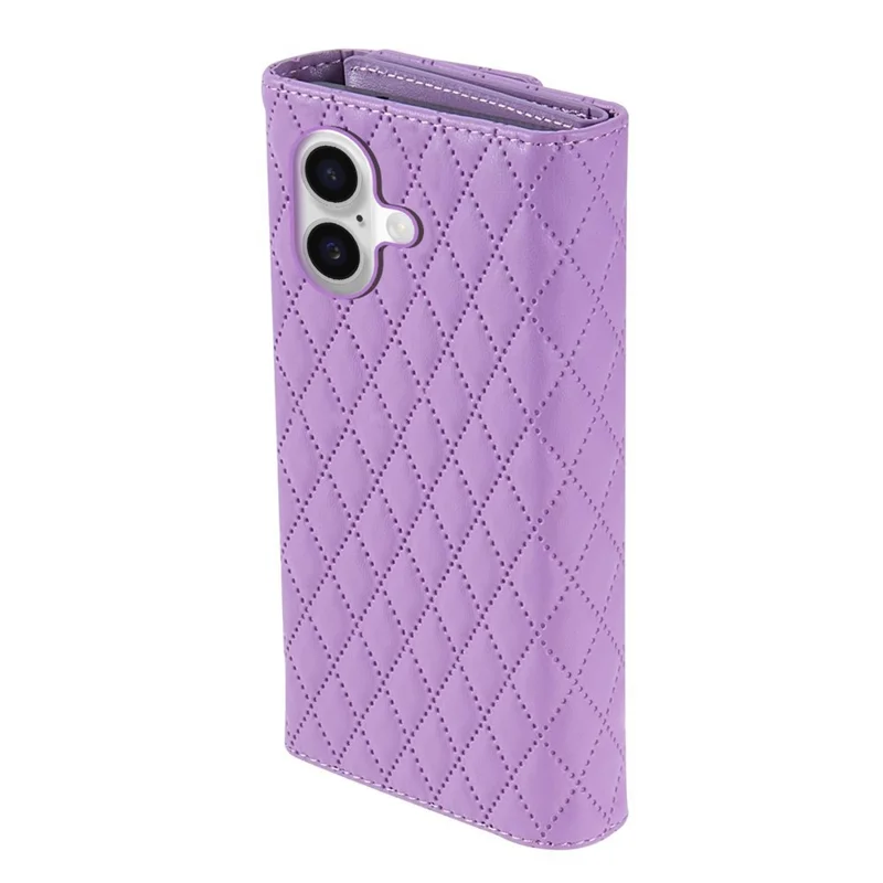 BKS-002 Per Iphone 16 Plus Wallet Case in Pelle PU Copertina Telefonica Con Spalla - Viola