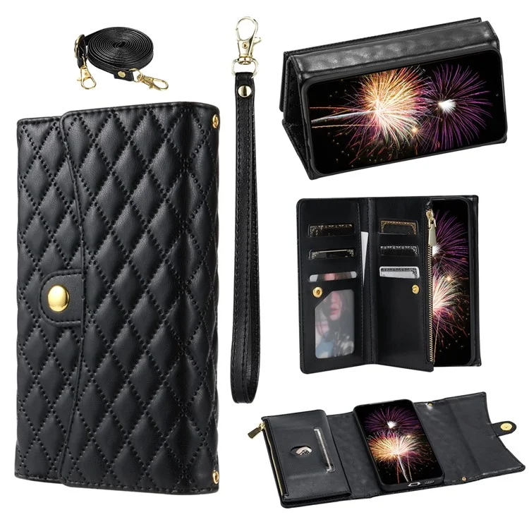 BKS-002 For Google Pixel 9 Pro XL Wallet Case PU Leather Stand Phone Cover with Shoulder Strap - Black