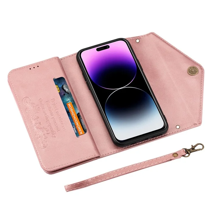 N.BEKUS For iPhone 16 Cases Skin-Touch Leather Wallet Phone Cover with Straps - Rose Gold