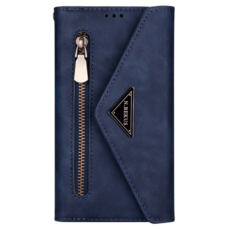 n. Bekus Pour Iphone 16 Plus Couverture de Téléphone de Portefeuille en Cuir en Cuir en Peau Avec Sangles - Bleu