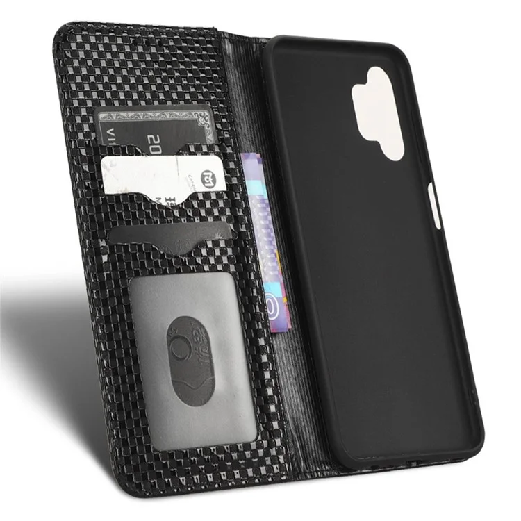 Per Samsung Galaxy A13 4G Magnetica Auto-absorzed Grid Texture PU Stand Stand Case Cellone Wallet Cover - Nero