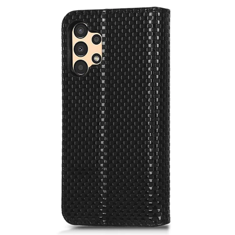 Per Samsung Galaxy A13 4G Magnetica Auto-absorzed Grid Texture PU Stand Stand Case Cellone Wallet Cover - Nero