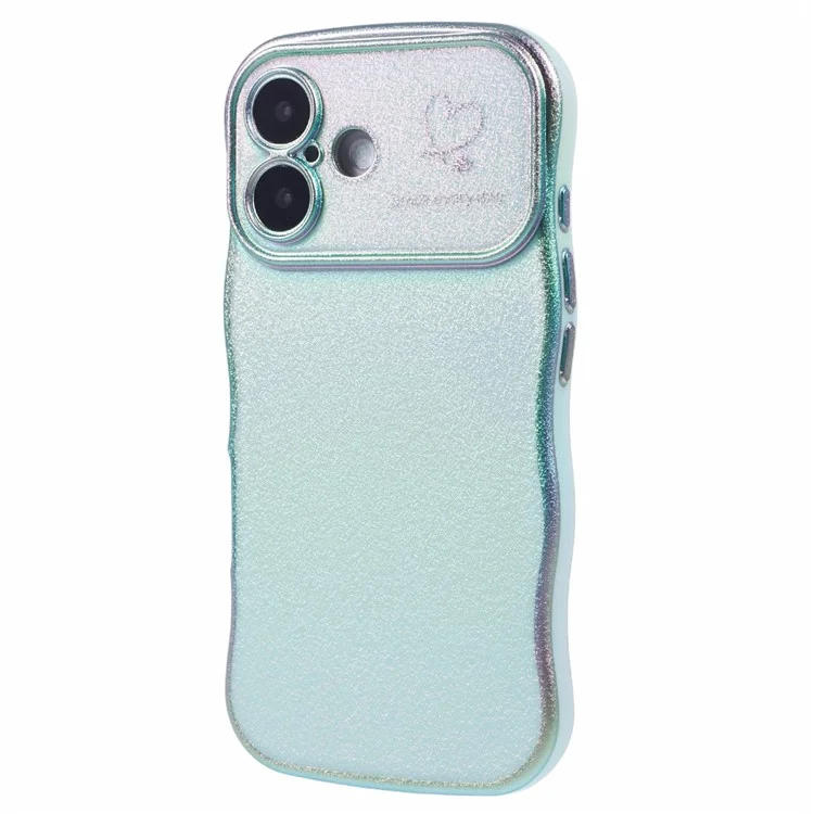 For iPhone 16 Plus Case Curly Shape Love Heart TPU Phone Cover Iridescent Gradient - Colorful Green