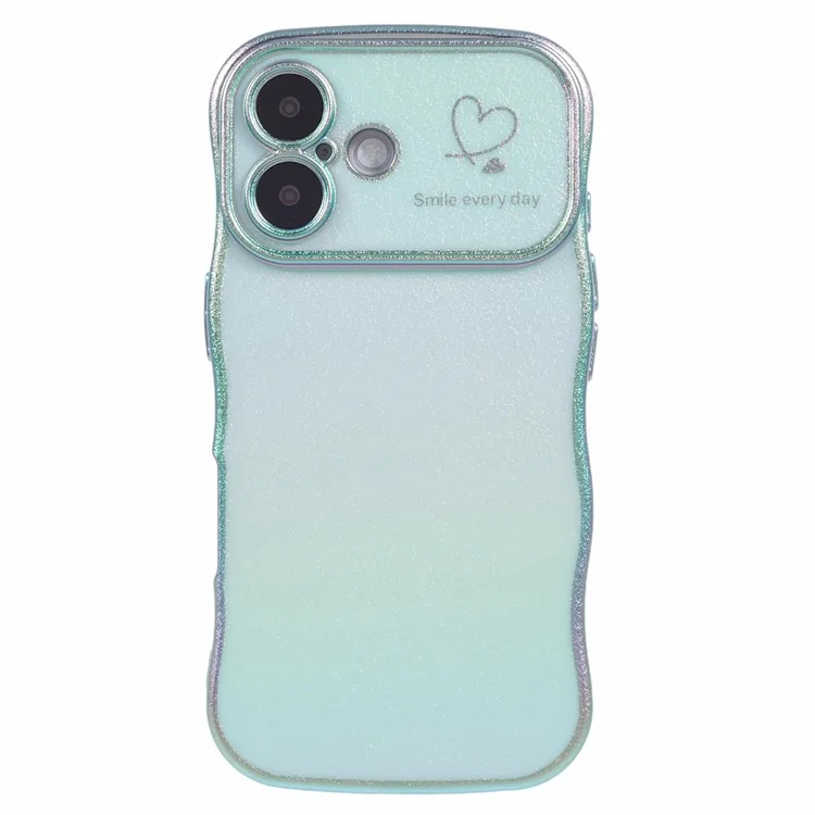 For iPhone 16 Plus Case Curly Shape Love Heart TPU Phone Cover Iridescent Gradient - Colorful Green