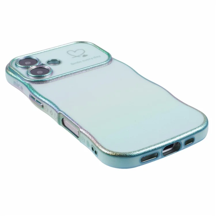 For iPhone 16 Plus Case Curly Shape Love Heart TPU Phone Cover Iridescent Gradient - Colorful Green