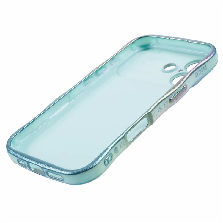 For iPhone 16 Plus Case Curly Shape Love Heart TPU Phone Cover Iridescent Gradient - Colorful Green