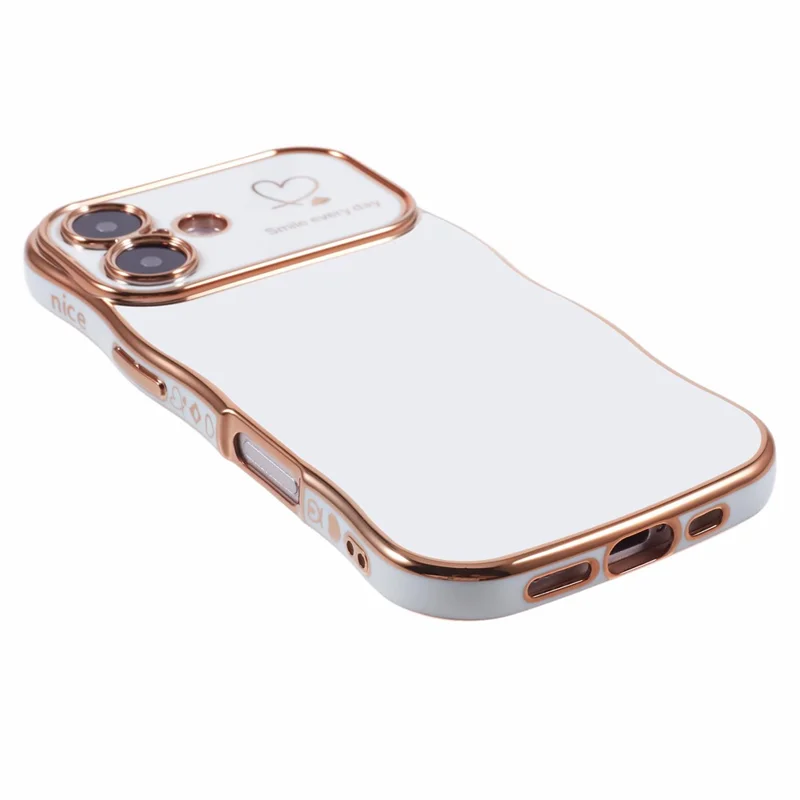 For iPhone 16 Plus Case Love Hearts TPU Phone Cover Curly Wave Frame Large Window - Ivory White