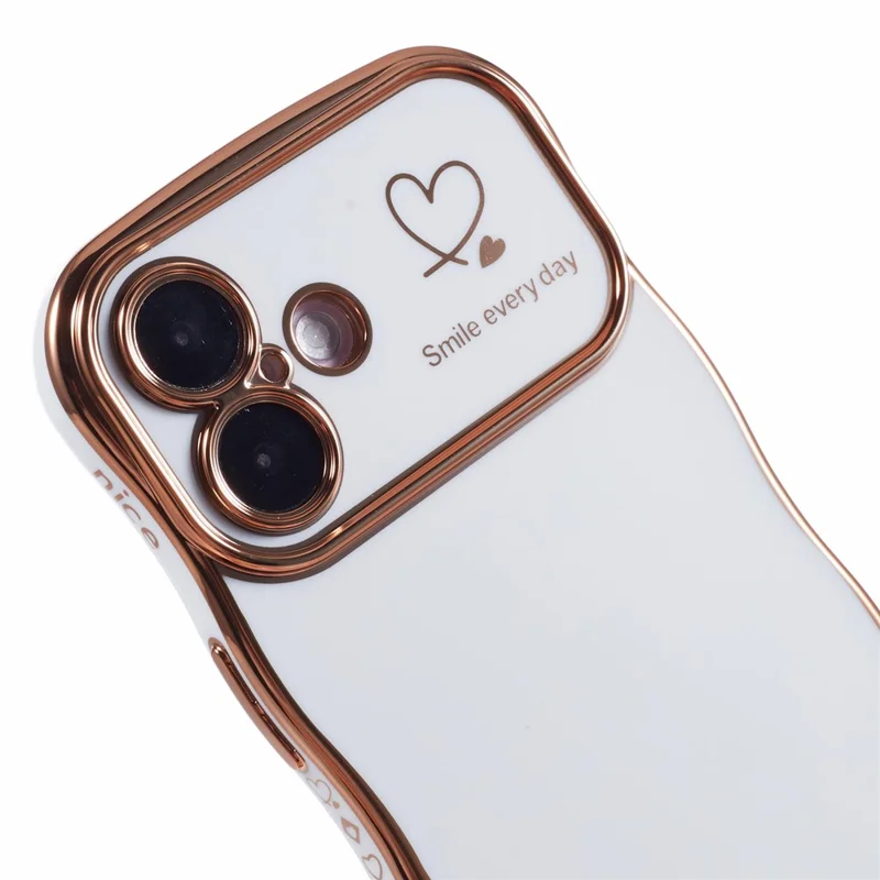 For iPhone 16 Plus Case Love Hearts TPU Phone Cover Curly Wave Frame Large Window - Ivory White