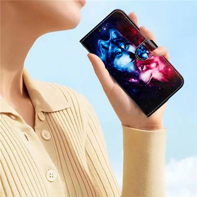 For Realme Narzo 70 5G / Narzo 70 Pro 5G / P1 5G / 12 4G / 12+ 5G Wallet Case Printed Pattern Design Leather Phone Cover - Couple Wolf