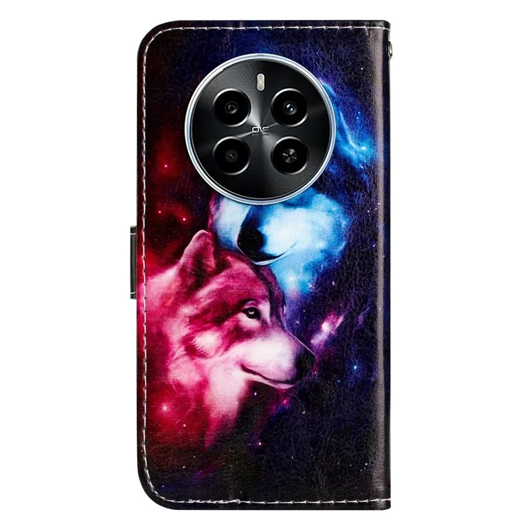 For Realme Narzo 70 5G / Narzo 70 Pro 5G / P1 5G / 12 4G / 12+ 5G Wallet Case Printed Pattern Design Leather Phone Cover - Couple Wolf