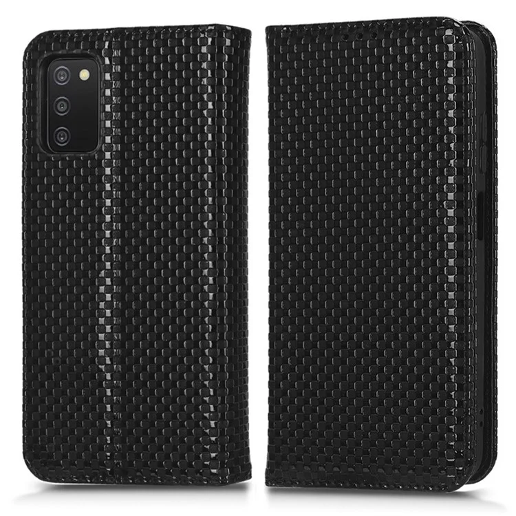 For Samsung Galaxy A03s (164.2 x 75.9 x 9.1mm) Shockproof Phone Flip Wallet Case Anti-wear PU Leather Grid Texture Phone Cover Stand - Black