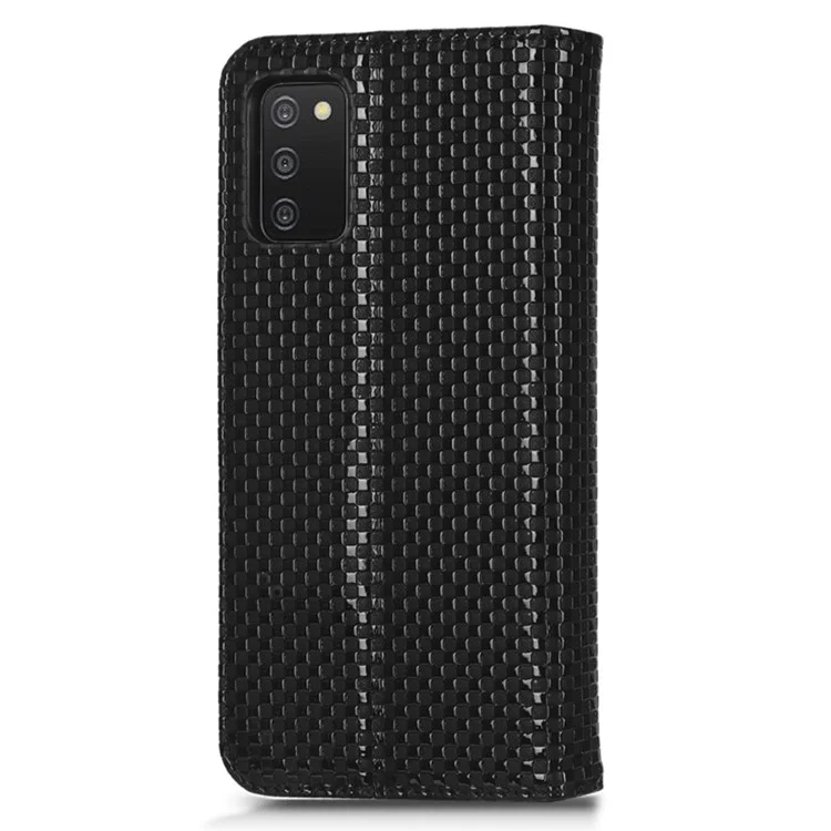 For Samsung Galaxy A03s (164.2 x 75.9 x 9.1mm) Shockproof Phone Flip Wallet Case Anti-wear PU Leather Grid Texture Phone Cover Stand - Black