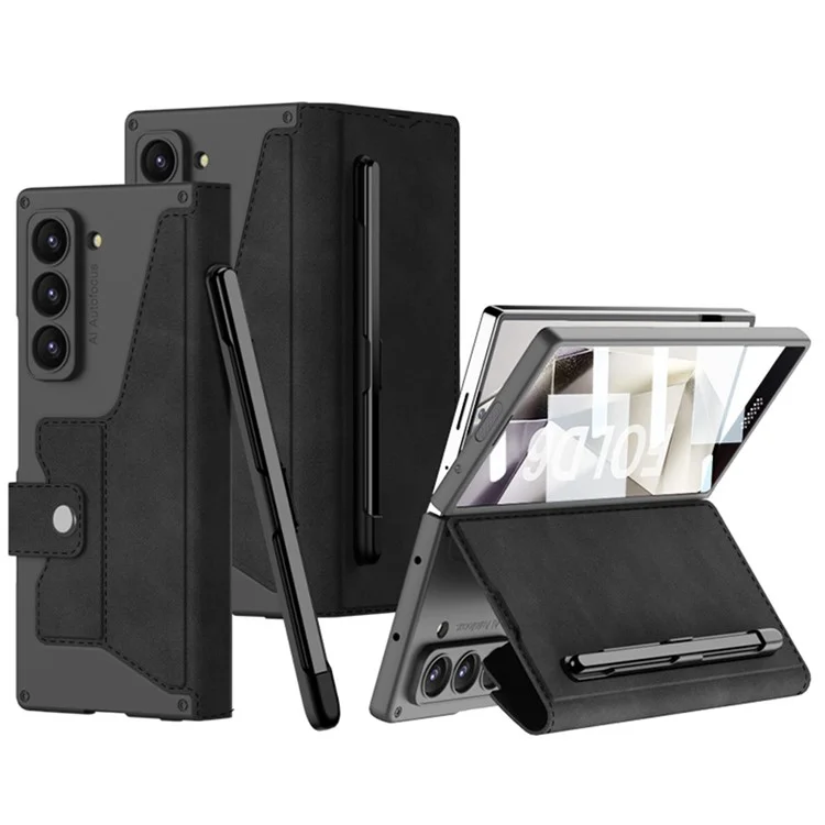 GKK Para Samsung Galaxy Z Fold6 5G Case de Kickstand Magnetic Closure PC+PU Pulado Contro Con Slot de Lacable (sin Película de Pantalla) - Negro