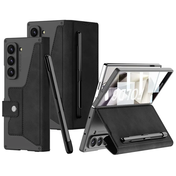 GKK Para Samsung Galaxy Z Fold6 5G Kickstand Case Slot Slot PC+PU Puno Cubierta Con Parte - Negro